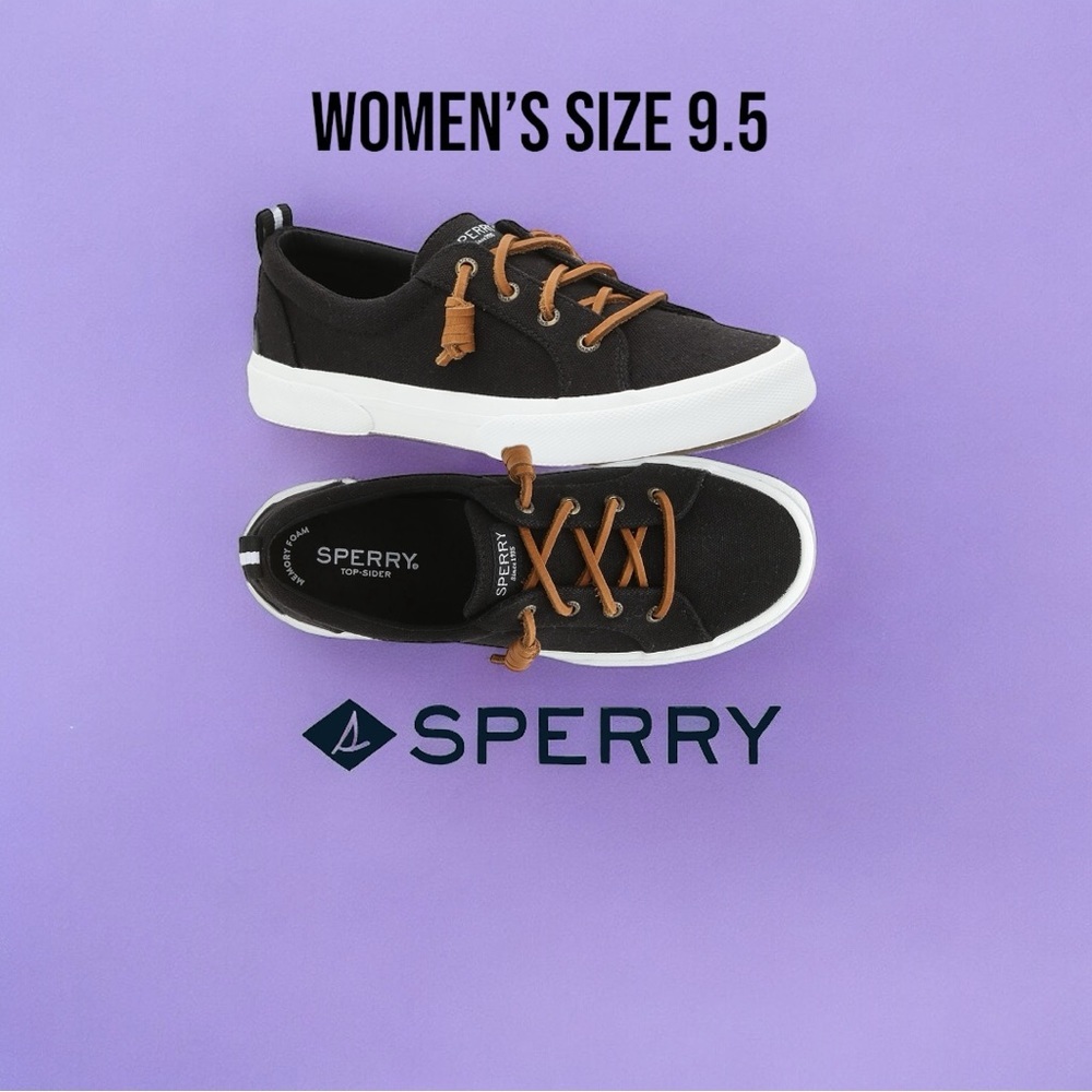 WOMEN’S 9.5 SPERRY PIER WAVE LTT SLIP-ON CANVAS BLACK SNEAKER​​​​​​